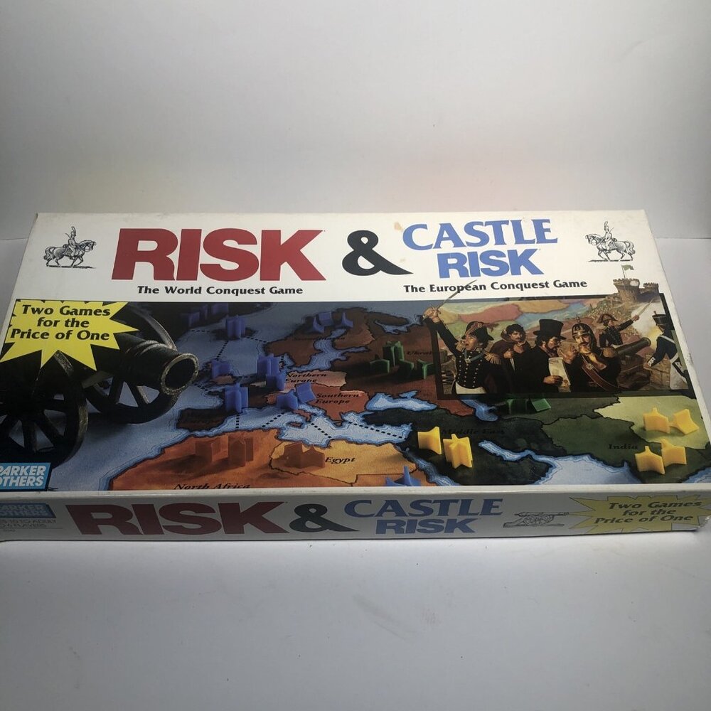 Vtg Parker Bros Risk and Castle Risk Strategy War Board Game 1 Admiral Card Mssg